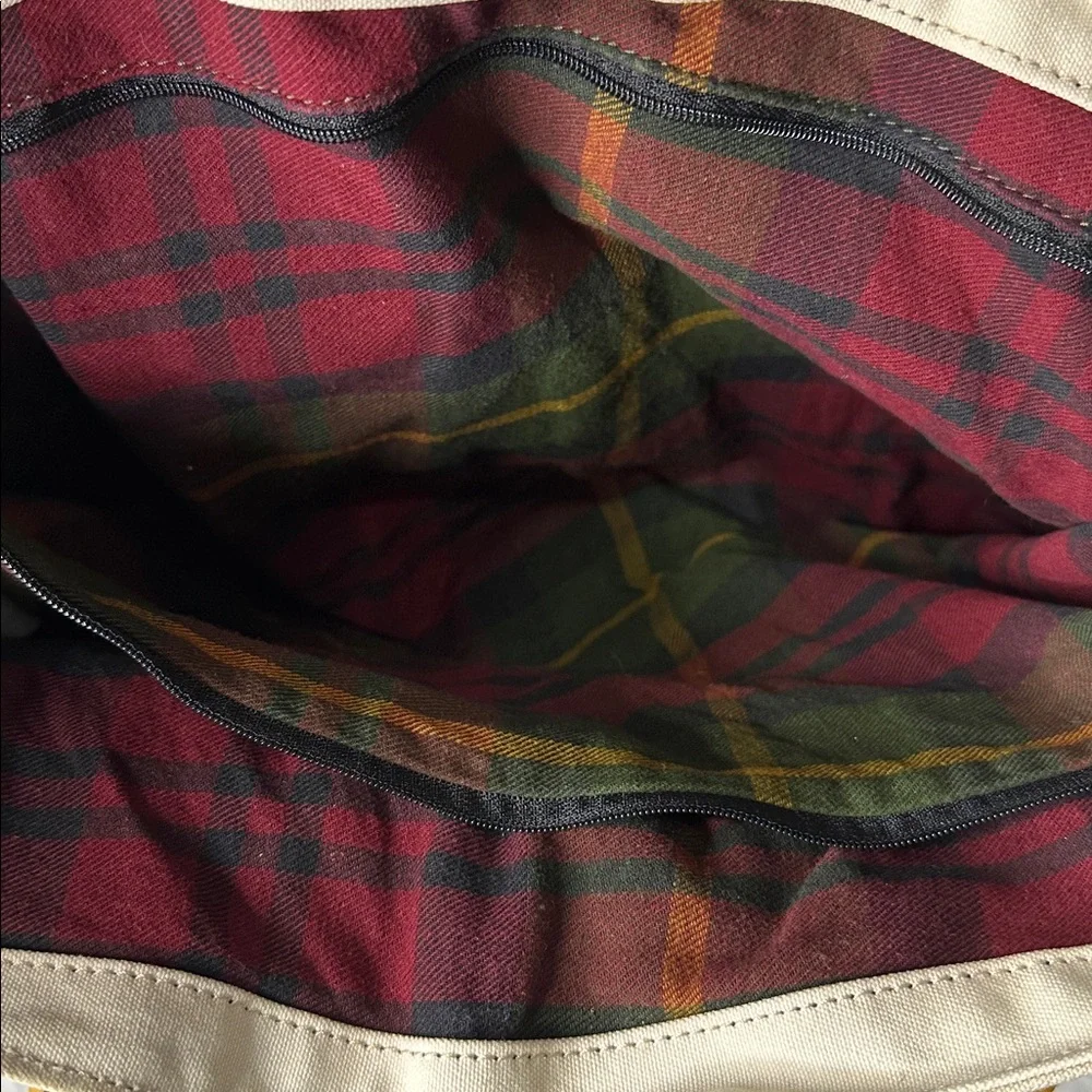 LL Bean Canvas Tote Bag with Tan Leather Handles - Picture 7 of 9